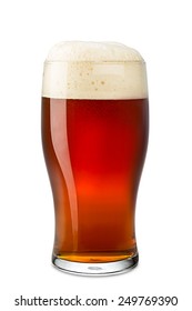 Pint Of Brown Ale On White Background