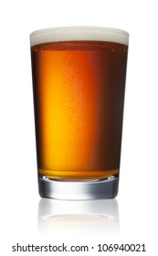 Pint Glass Of Refreshing Amber Beer With Bubbles And Head