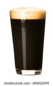 Pint Glass Of Strong Dark Porter Stout Beer Isolated On White Background