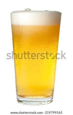 Pint of light beer on white background