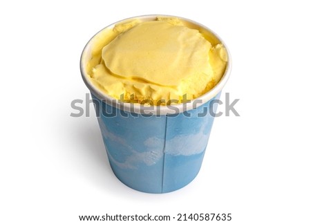 pint of mango ice cream isolated on white background.