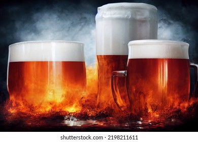 Pints Of Red Ale Beer In Front Of Grey Background