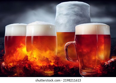 Pints Of Red Ale Beer In Front Of Grey Background