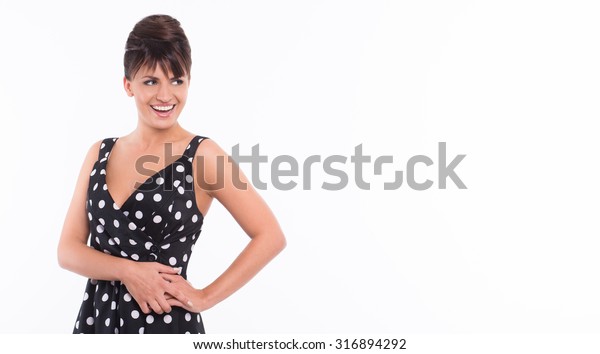 Pinup Girl Smiling Camera Isolated On Royalty Free Stock Image
