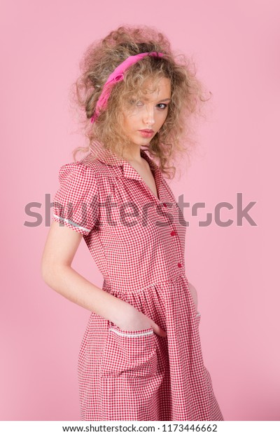Pinup Girl Vintage Curly Hair Stock Photo Edit Now 1173446662
