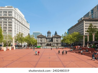 The Pioneer Courthouse Square in Portland, Oregon