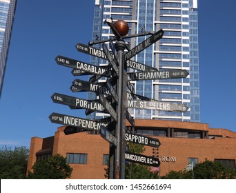 Pioneer Courthouse Square Sign In Downtown Portland.