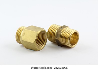 Pipe brass fitting on white background.