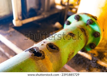 The pipe is damaged and corroded until it breaks through.