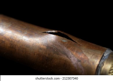A pipe with frost and freeze damage