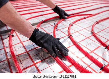 Pipefitter Install System Underfloor Heating System Stock Photo ...