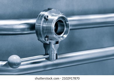 Pipelines From Stainless Steel, A System For Pumping Liquids Or Milk For The Food Industry. Abstract Industrial Background.