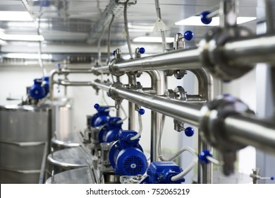 Pipelines From Stainless Steel, A System For Pumping Liquids For The Food Industry. Abstract Industrial Background.