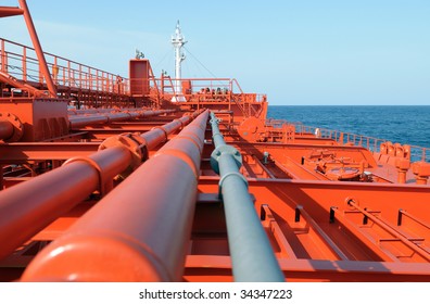 Pipes On The Deck Of The Ship - Crude Oil Tanker