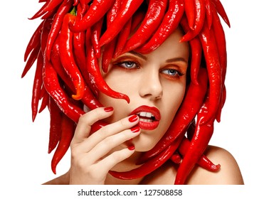 Piquant Woman Spicy Paprika Chili Pepper Stock Photo 127508858 