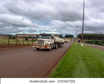 Piracicaba, Sao Paulo, Brazil. March 16, 2005. Truck For Transport Of Ethanol Fuel.on The Road