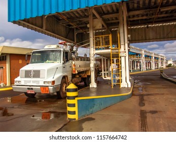 Piracicaba, Sao Paulo, Brazil. March 16, 2005. Working Load Of A Tank Truck With Fuel Ethanol At A Refinery In The State Of Sao Paulo