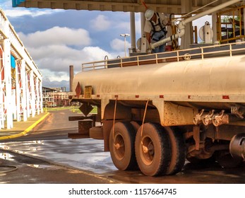 Piracicaba, Sao Paulo, Brazil. March 16, 2005. Working Load Of A Tank Truck With Fuel Ethanol At A Refinery In The State Of Sao Paulo