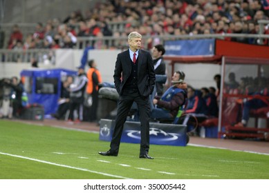 Piraeus, Greece Dec. 09, 2015. Arsenal Manager Arsene Wenger During The UEFA Champions League Match Between Olympiakos And Arsenal United Played At The Karaiskakis Stadium.