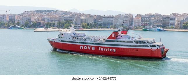 PIRAEUS, GREECE - JULY 7, 2019: Ferry Boat Phivos In Piraeus Port On July 7, 2019. Phivos Is 99 M Long And Has A Gross Tonnage Of 3437 Tons.