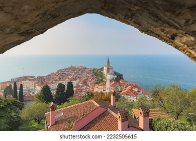 Piran town  Panoramic view over the city and the Adriatic sea in Istria, Slovenia. - Shutterstock ID 2232505615