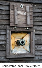 Pirate Ship Cannon Window On Old Galleon.