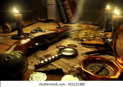 Pirate's accessories on a table
