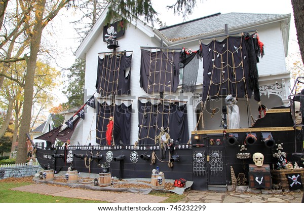 Pirates Ship Halloween Decoration Parks Outdoor Objects Stock Image