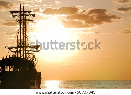 Pirates Ship at sea in horizontal