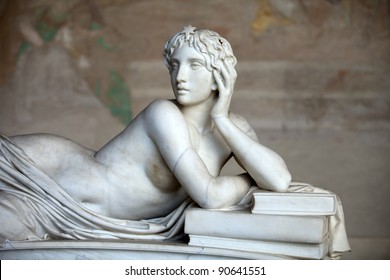 Pisa Campo Santo: Detail from Tomb of Ottaviano Fabrizio Mossotti (1791 - 1863), italian mathematician, physicist and astronomer. The reclining figure represents the Science.