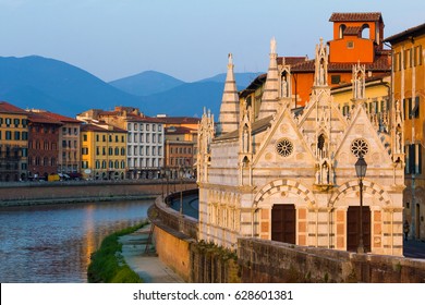 Pisa, Italy, evening landscape with river