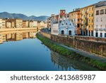 Pisa, Italy skyline on the Arno River with Chiesa di Santa Maria della Spina.