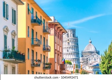 Pisa Street With Views Of The Leaning Tower Of Pisa