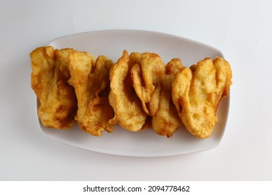 Pisang Goreng Or Banana Fritter Or Fried Banana Serve In White Plate With White Background