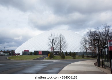 PISCATAWAY, NEW JERSEY - January 4, 2017: A View Of The Domed Practice Field At Rutgers University, Busch Campus