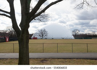 PISCATAWAY, NEW JERSEY - January 4, 2017: A View Of The Domed Practice Field At Rutgers University, Busch Campus