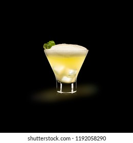 Pisco Sour - Popular Drink On A Black Background