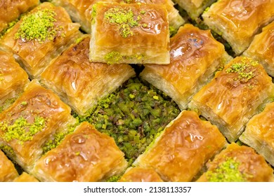 Pistachio baklava. Mediterranean cuisine delicacies. Close-up baklava - Shutterstock ID 2138113357