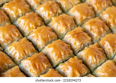 Pistachio Baklava. Traditional Turkish Cuisine Delicacies. Close Up