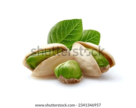 Pistachio kernel in closeup with leaf