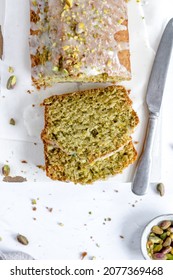 Pistachio Loaf Cake with Icing, Pistachio Cake, Vegan Cake, Loaf Cake - Shutterstock ID 2077369468
