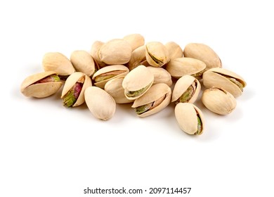 Pistachio nuts, isolated on white background. Close-up