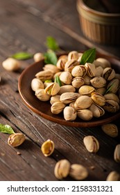 Pistachio Nuts Product Photography On Wood Board