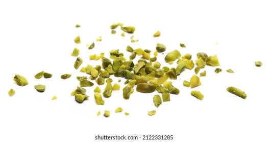 Pistachios chopped pile isolated on white 