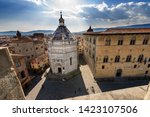 Pistoia city, the Baptistery of San Giovanni in corte or Ritondo (1303-1361), Cathedral square (Piazza Duomo). Tuscany, Italy, Europe