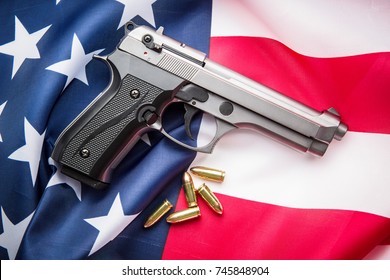 Pistol Bullets Handgun On Usa Flag Stock Photo (Edit Now) 745848904