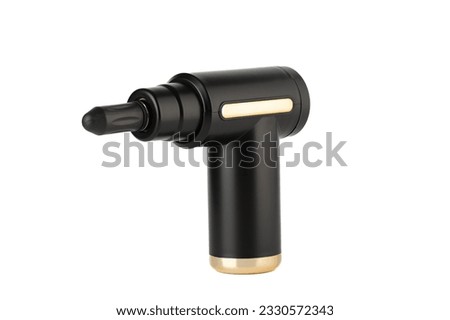 Pistol massager with a solid nozzle in the form of a bullet on a white background. Healthy lifestyle.