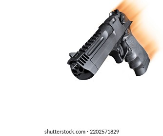 Pistol Moving Fast Into A White Frame With Copy Space