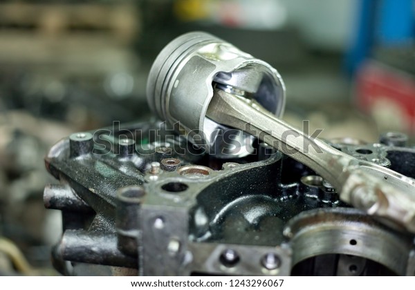 Pistons of the engine with connecting rods. Spare\
parts for diesel engine