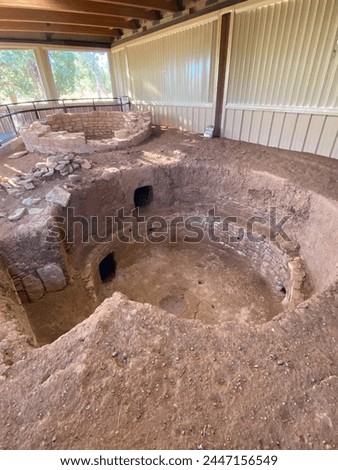 Pit house at Mesa Verde National Park in Colorado protects Ancestral Puebloan sites. Foundations of a pithouse structure built by the Ancestral Pueblo people, Basketmaker culture.